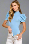 Short Puff Sleeve Bodysuit - Sky Blue
