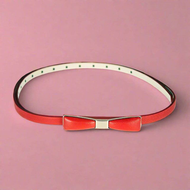 Retro-Inspired Metal Bow Belt - Red
