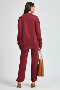 Collared V-Neck Top - Cabernet
