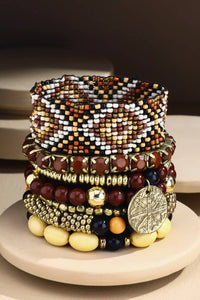 7- Strand Multi Shape Bracelet Set Brown