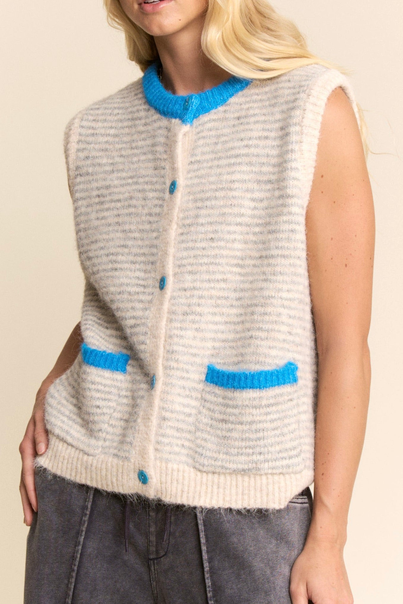 Striped Sweater Vest - Blue