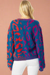 Leopard Color Block Cardigan Navy