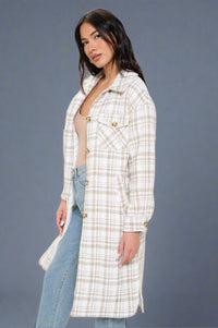 Almond Aura Plaid Shirt Coat - Brown