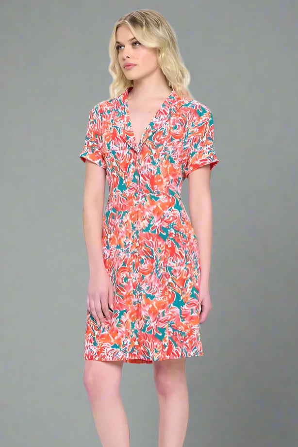 Button Up Vintage Floral Print Dress - Red