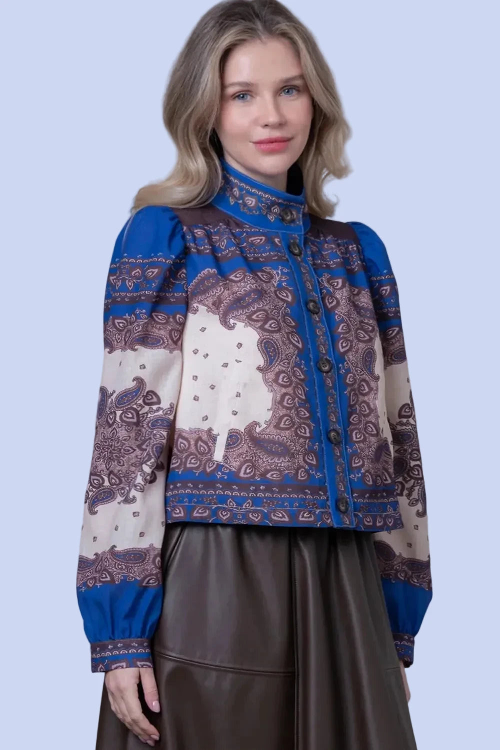 Printed Long Sleeve Jacket - Blue