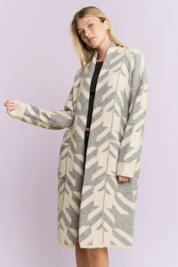 Giant Houndstooth Print Cardigan - Heather Grey