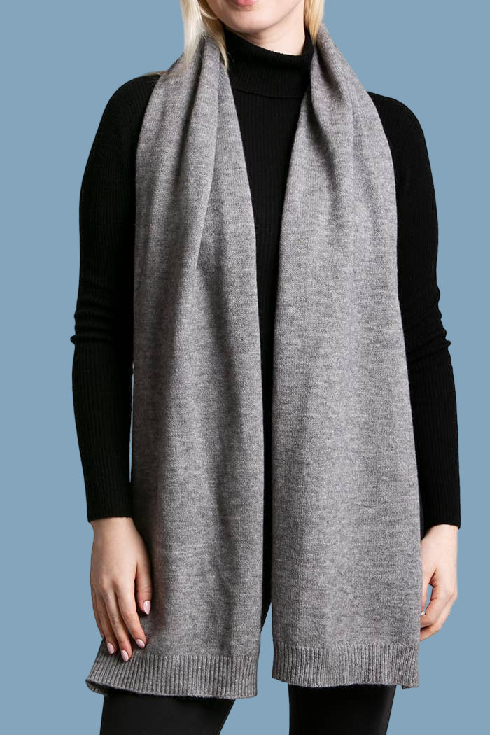 Soft Ribbed Oblong Scarf - Charcoal