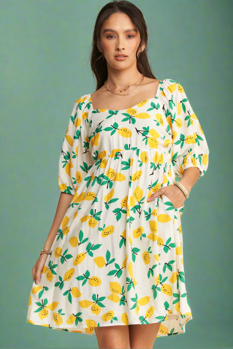 Smocked Mini Lemon Dress - Yellow