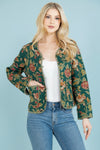Floral Print Quilted Cotton Jacket - Green