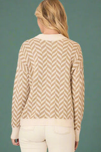 High Neck Herringbone Sweater - Natural