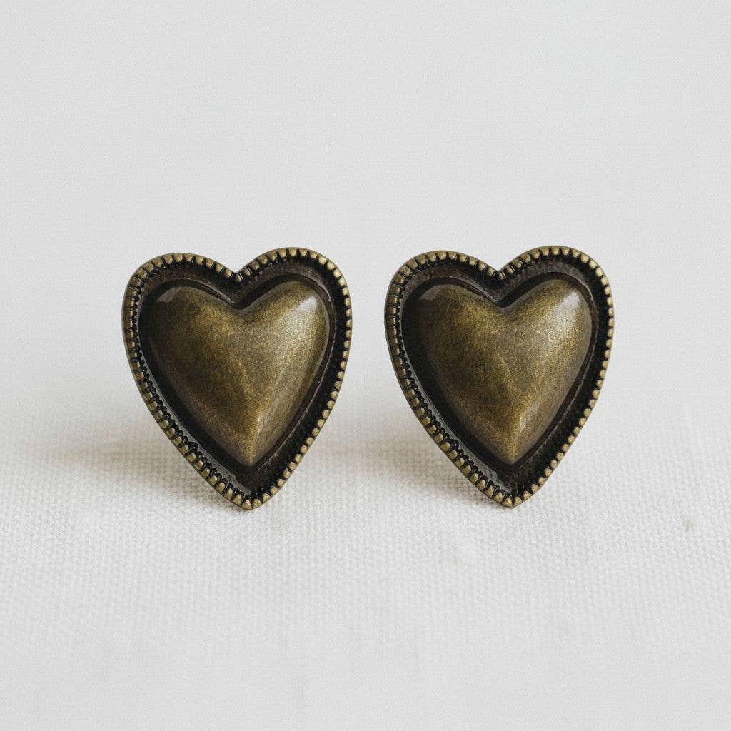 Bronze Heart Stud Earrings