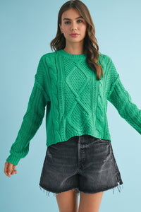 Adela Cable Knit Sweater - Lily Pad
