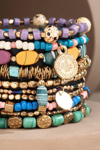 10 Layered Multi Beaded India Bracelet Teal