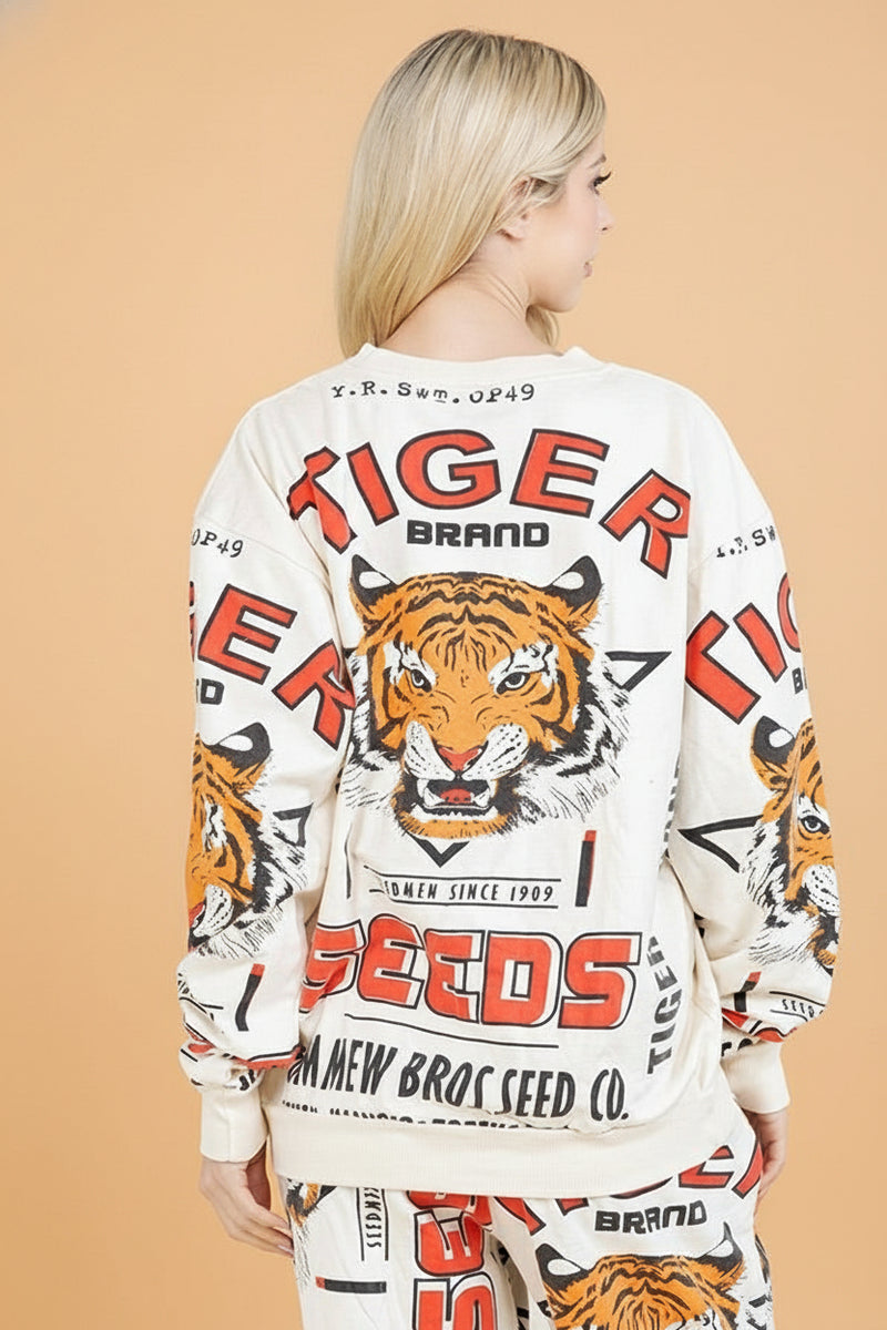 Bold Graphic Cotton Sweatshirt - Tiger