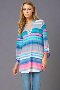 Lizzy Top - Blue & Pink Stripe