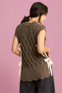 Ribbon Bow Ties Scalloped Knit Top