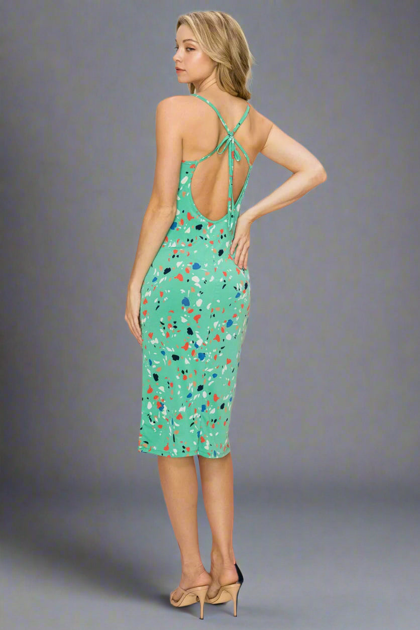 Printed Criss Cross Open Back Dress - Kelly Green FSL Made In USA Cute Spot Printed Criss Cross Open Back Dress - Kelly Green FSL Made In USA Cute Spot
