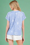 Rib Knit Floral T-Shirt - Light Blue