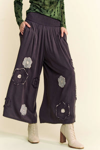 Garment Washed Floral Pant - Charcoal