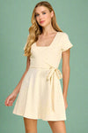 Ditsy Floral Print Faux Wrap Dress - Cream
