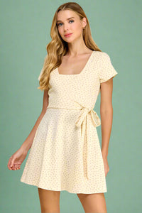 Ditsy Floral Print Faux Wrap Dress - Cream