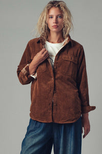 Reversible Plaid Corduroy Shacket - Brown