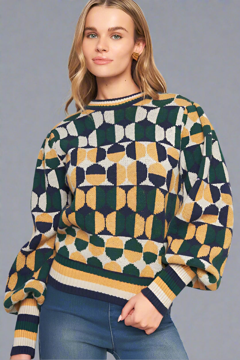 Jacquard Knit Sweater - Green