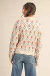 Floral Collared Sweater Cardigan - Ivory