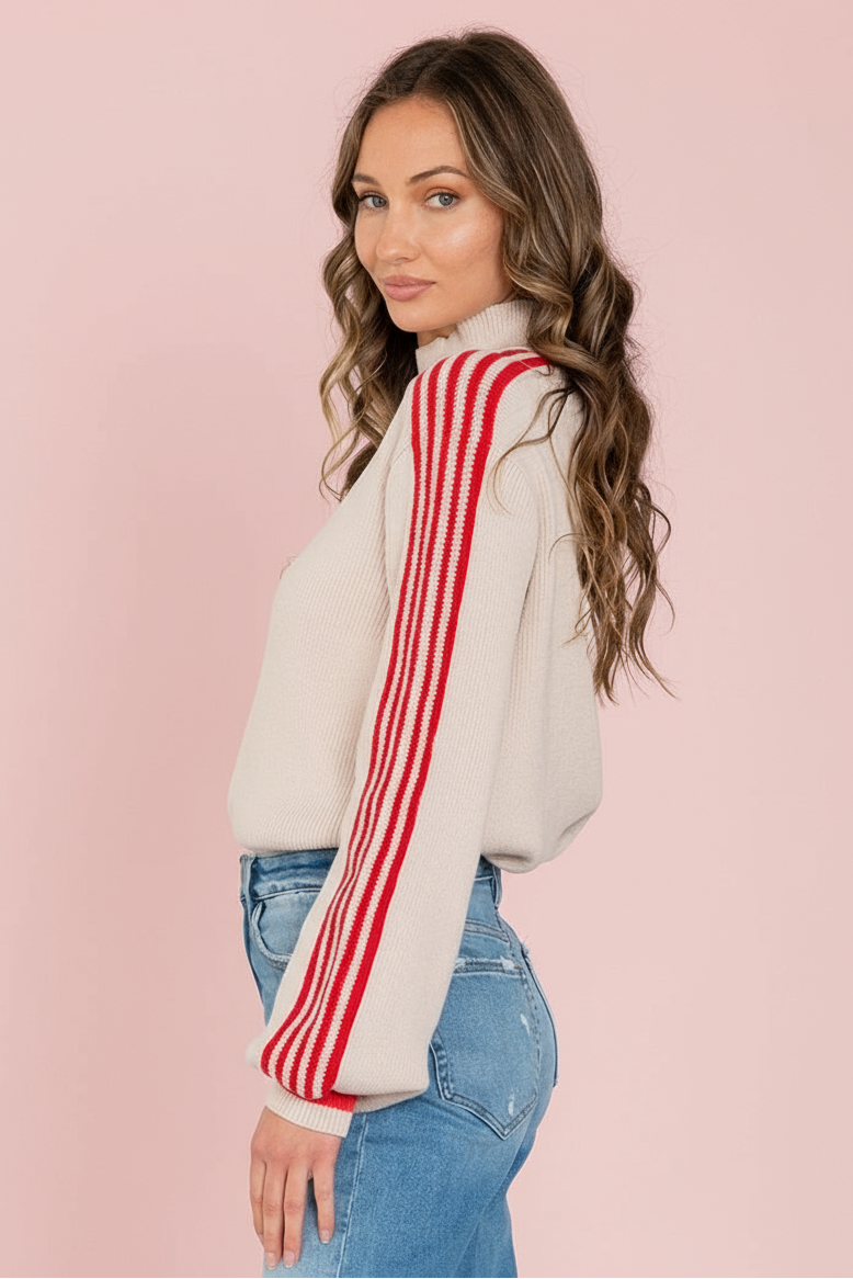 Pullover Sweater Balloon Sleeves - Taupe