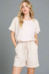 Solid Crinkle Romper - Almond