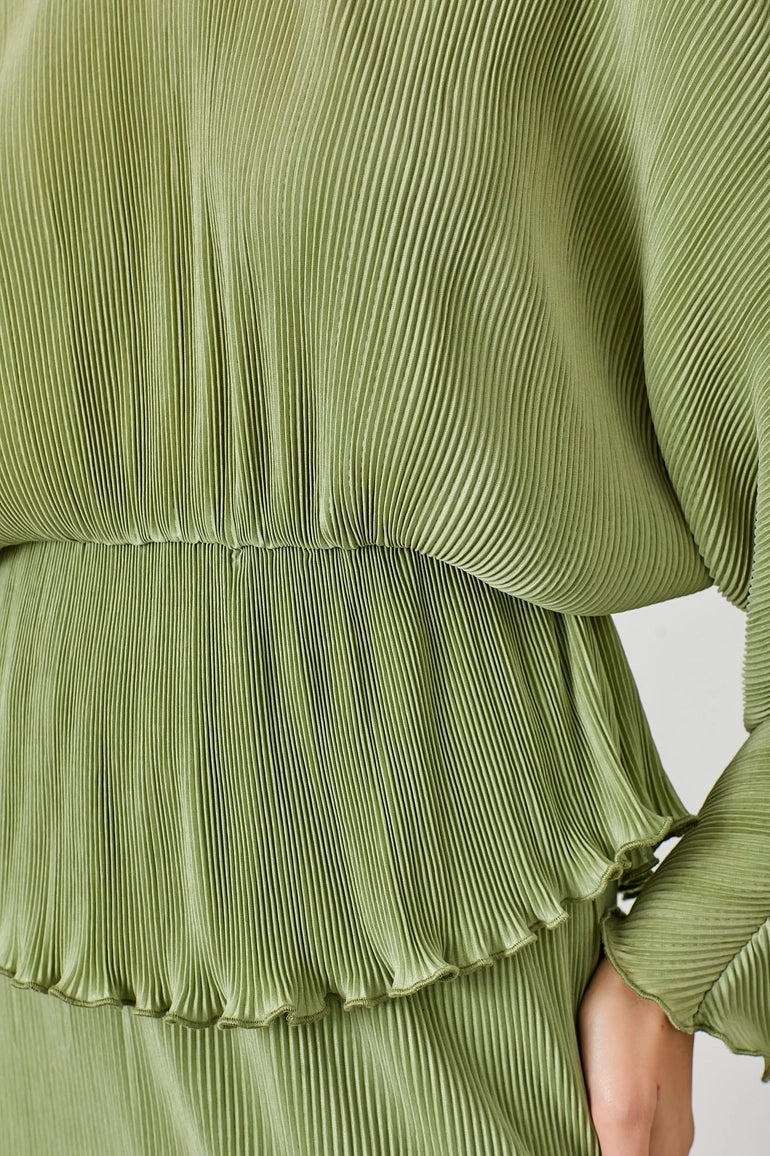 Plisse Dolman Sleeve Blouse - Light Green