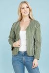 Floral Print Quilted Cotton Jacket - Green