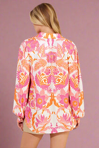 Bright Floral Blouse - Pink Orange