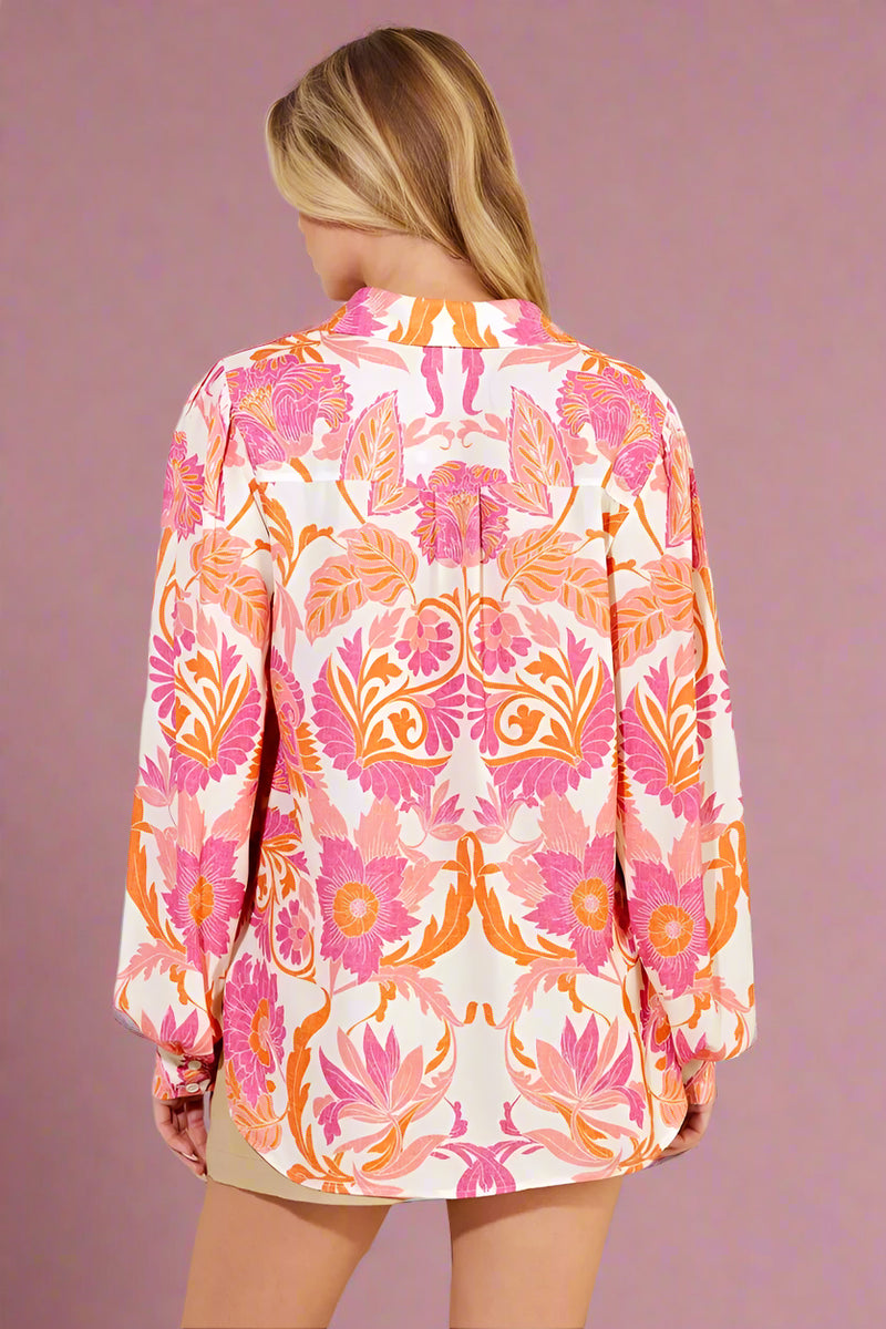 Bright Floral Blouse - Pink Orange