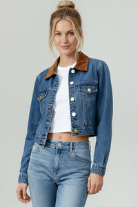 Corduroy Collar Button Down Denim Jacket