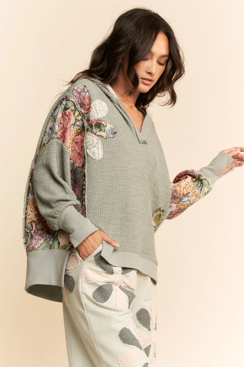 Flower Patchwork Hoodie - Seafoam