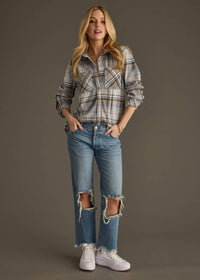 Gray, Charcoal & Yellow Plaid Button Up