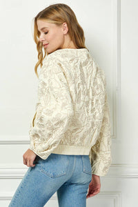 Floral Quilted Zip Jacket - Cream