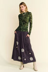 Garment Washed Floral Pant - Charcoal