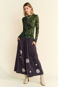 Garment Washed Floral Pant - Charcoal