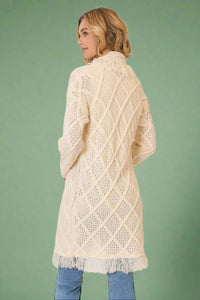 Cable Knit Fringe Hem Cardigan