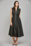V-Neck Front Zip Midi Dress - Black