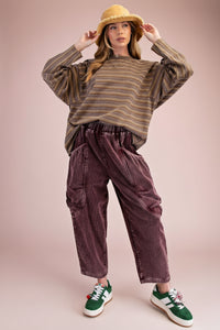 Washed Corduroy Barrel Pants - Mulberry