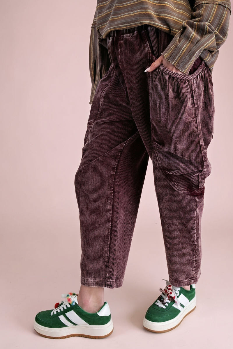 Washed Corduroy Barrel Pants - Mulberry