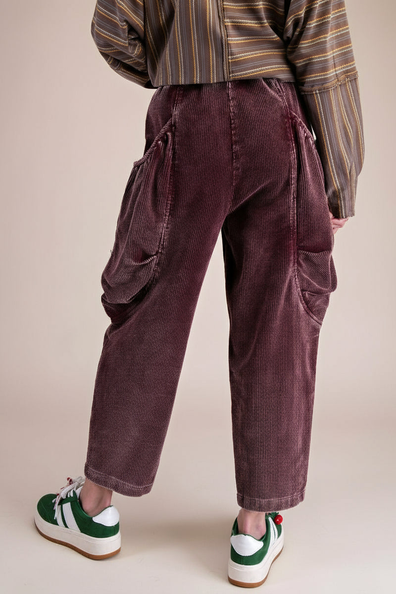 Washed Corduroy Barrel Pants - Mulberry