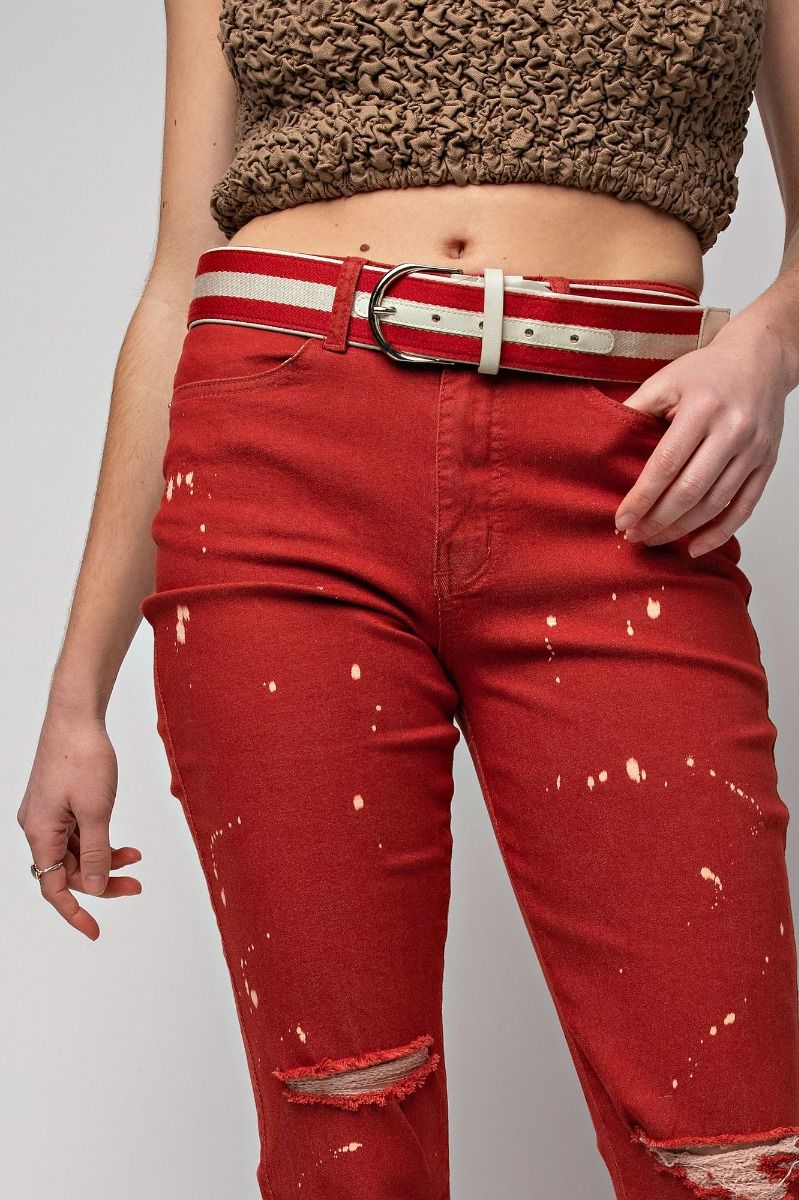 Splatter Bleach Stretch Pants - Red