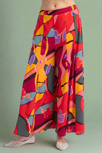 Wide Leg Floral Crop Pant - Magenta