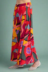 Wide Leg Floral Crop Pant - Magenta