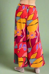 Wide Leg Floral Crop Pant - Magenta