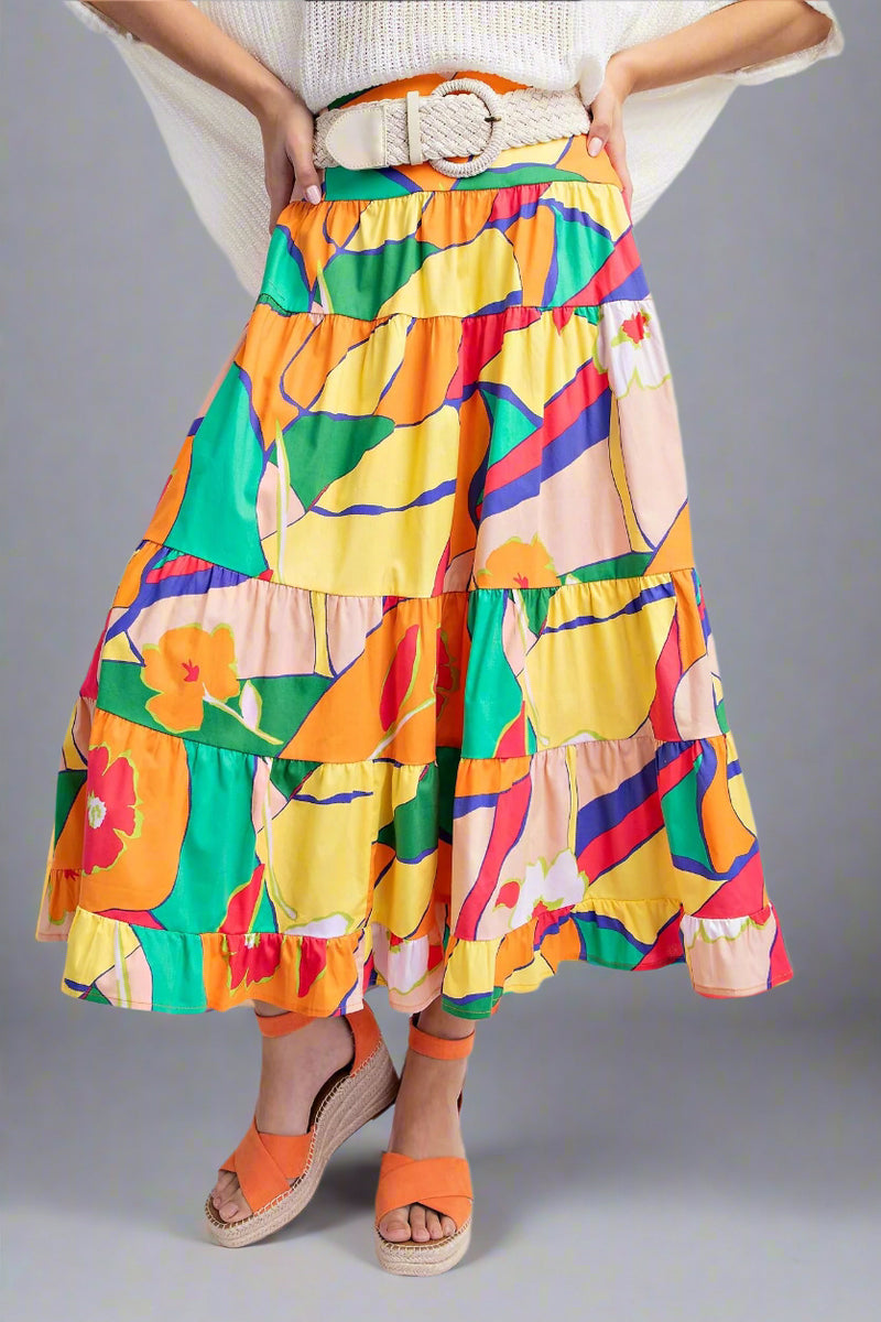 Tiered Floral Maxi Skirt - Beige Mango